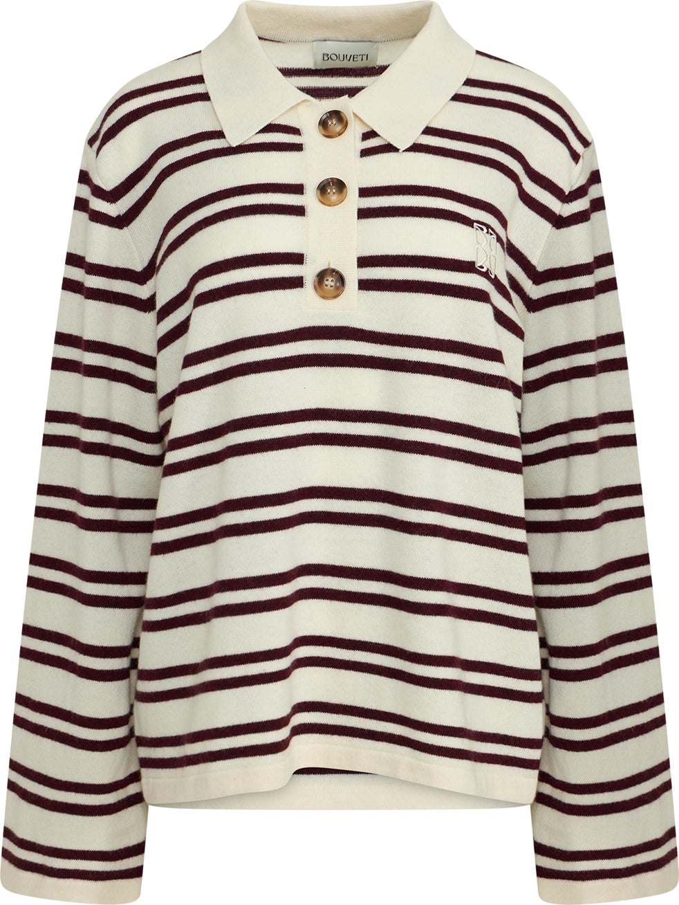 Kaja Wool Polo Sweater - Creme/Bordeaux
