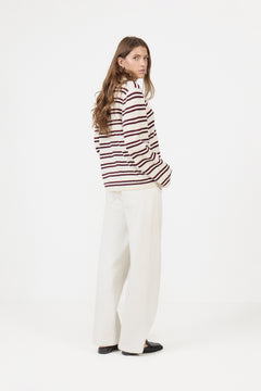 Kaja Wool Polo Sweater - Creme/Bordeaux