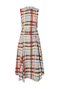 Sleeveless Gathered Midi Dress - Scarlet Grid