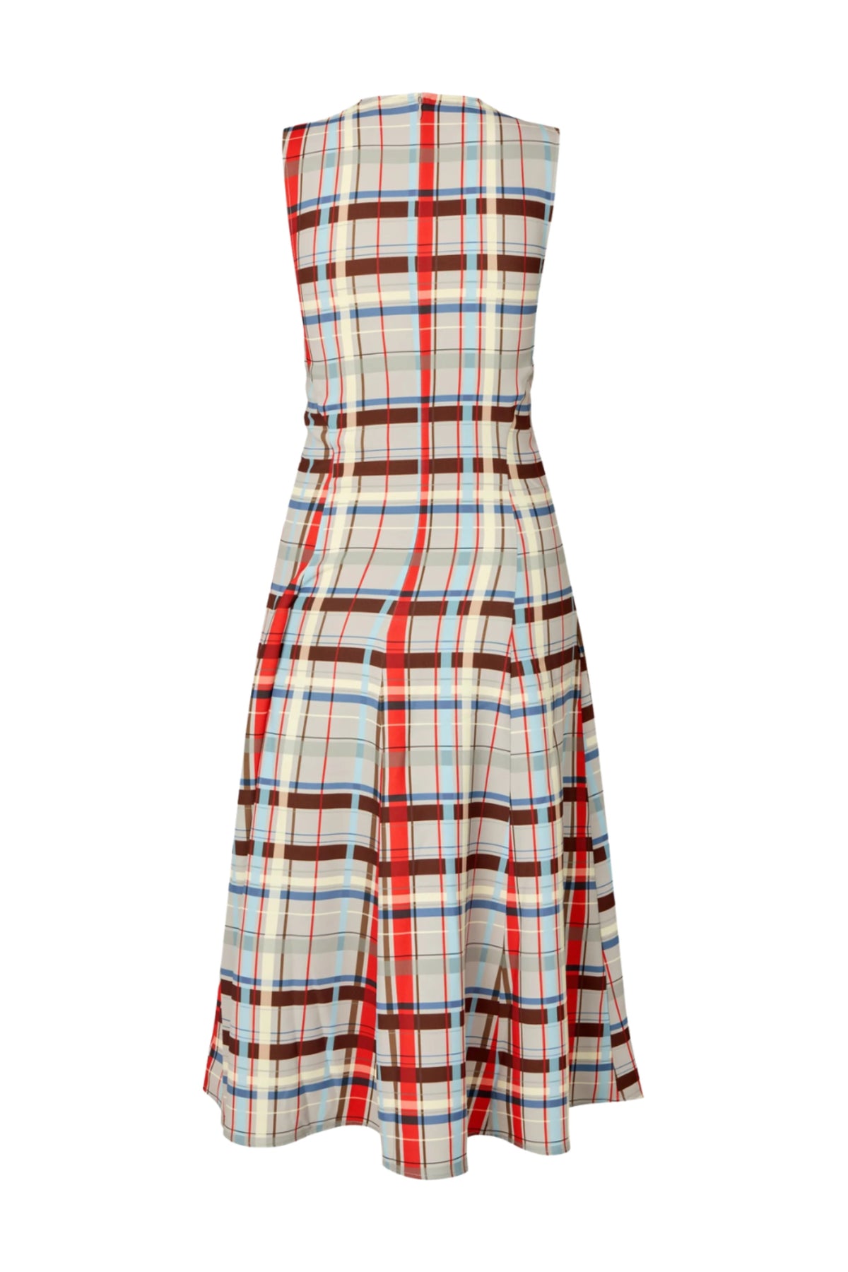 Sleeveless Gathered Midi Dress - Scarlet Grid
