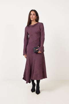Long Sleeve Scoop Back Dress - Bordeaux