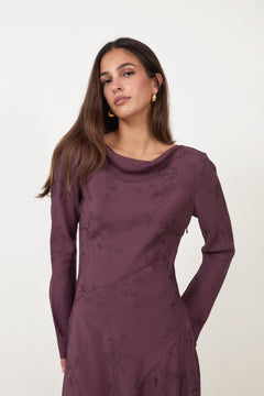 Long Sleeve Scoop Back Dress - Bordeaux