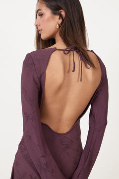 Long Sleeve Scoop Back Dress - Bordeaux