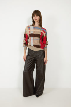 Long Sleeve Crewneck Knit - Scarlet Grid