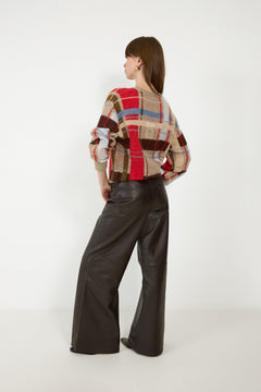 Long Sleeve Crewneck Knit - Scarlet Grid