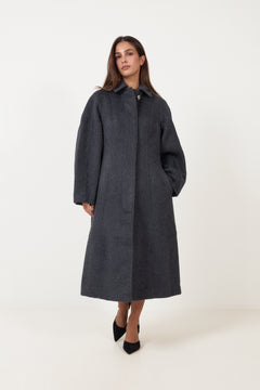 Elastic Waist Raglan Long Coat - Graphite