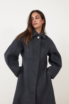 Elastic Waist Raglan Long Coat - Graphite