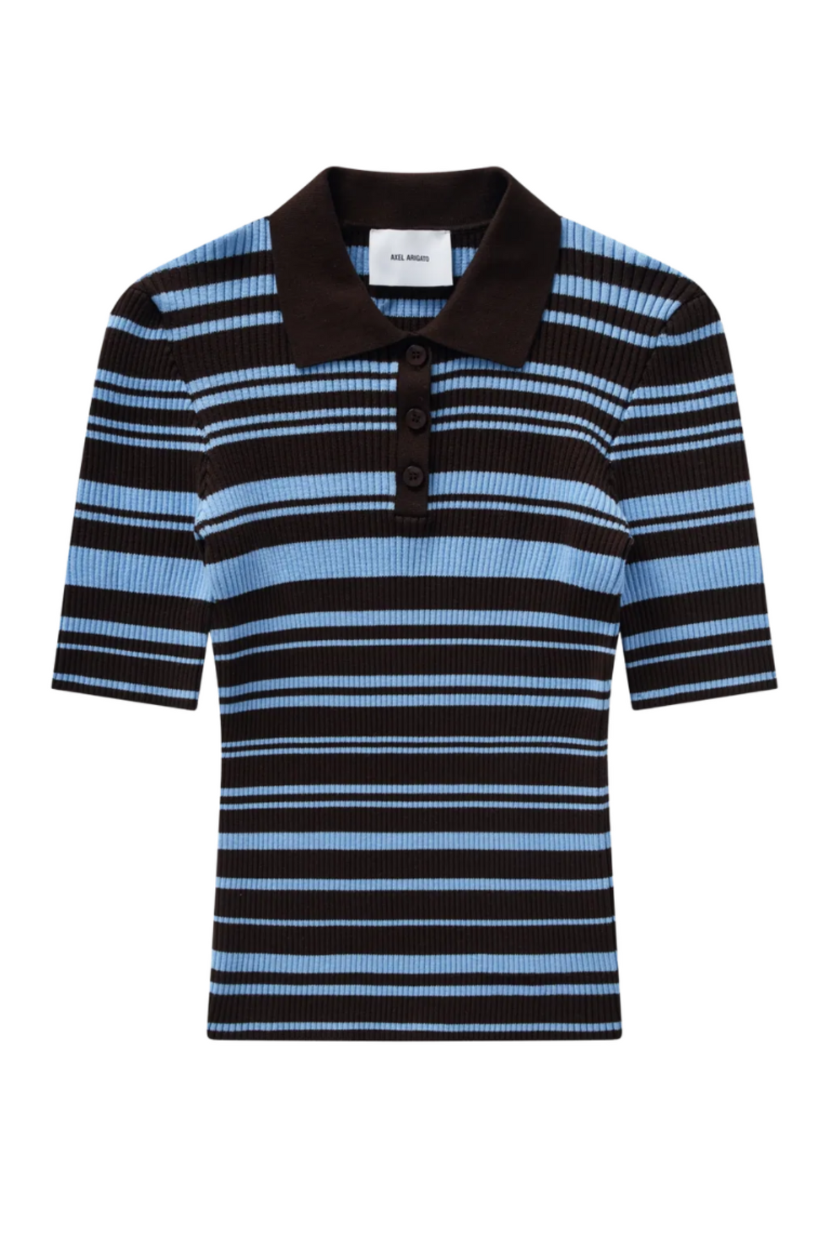 Anja Ribbed Polo Top - Dark Brown/light Blue