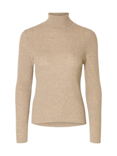 Ingrid Ls Knit Wool Blend Roll Neck - Island Fossil Melange