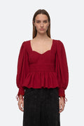 Regina Seersucker L/Slv Top - Red