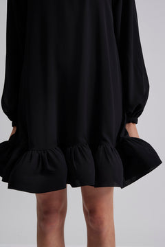 Alva Frill Detailed Mini Dress - Black