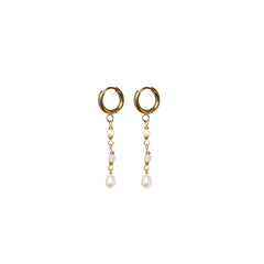 Bonnie - Pink Pearl Hoop Earrings - Gold