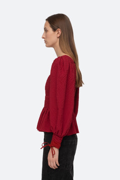Regina Seersucker L/Slv Top - Red