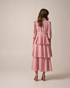 Seersucker Flounce Dress - Pink Checks