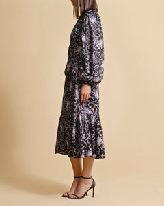 Crépe Satin Midi Dress - Night Flowers
