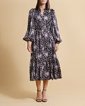 Crépe Satin Midi Dress - Night Flowers