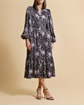 Crépe Satin Midi Dress - Night Flowers