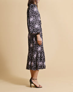 Crépe Satin Midi Dress - Night Flowers