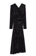 Velour Jersey Ruched Long  Dress - Black