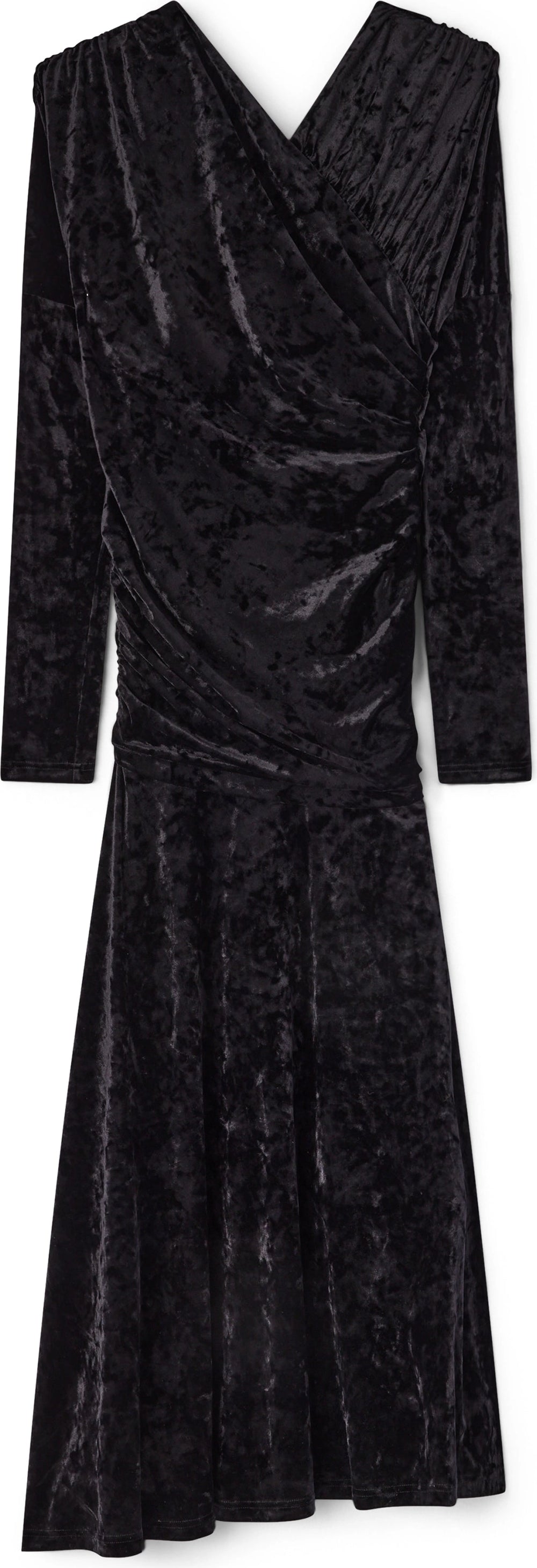 Velour Jersey Ruched Long  Dress - Black