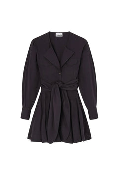 Stretch Cotton Mini Shirt Dress - Black