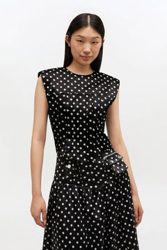 Printed Double Satin Corset Top - Black