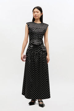 Printed Double Satin Corset Top - Black
