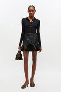 Satin Cloque Mini Skirt - Black