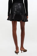 Satin Cloque Mini Skirt - Black