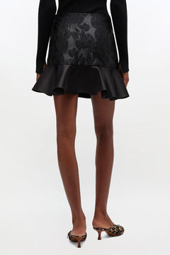Satin Cloque Mini Skirt - Black