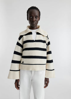 Clio Cropped Sweater - Black / Off White Stripe
