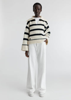 Clio Cropped Sweater - Black / Off White Stripe