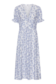 Adelic Long Ss Dress - Blue Dazzling Flower