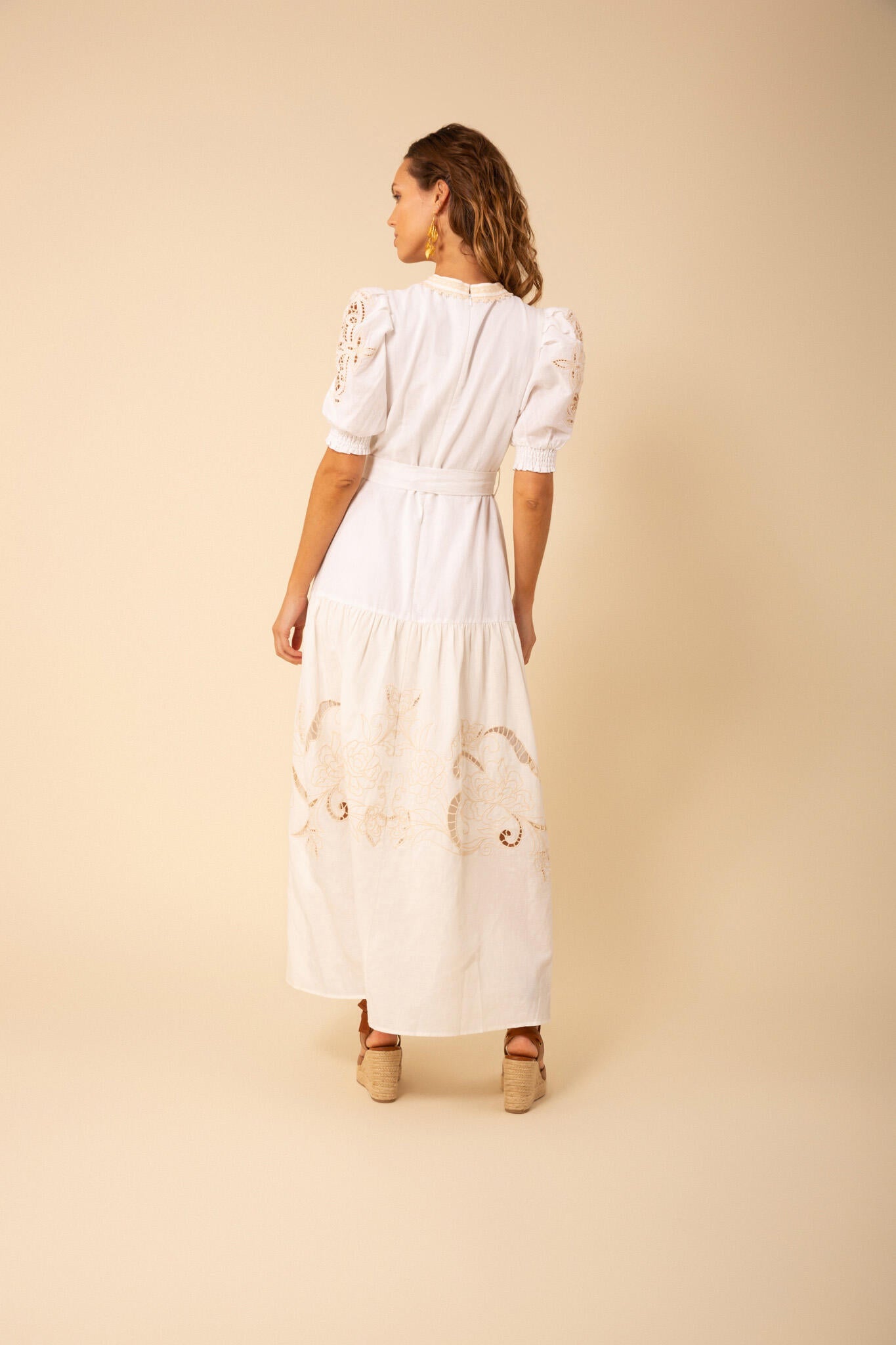 Ruth Long Dress W Embrodery - Ivory