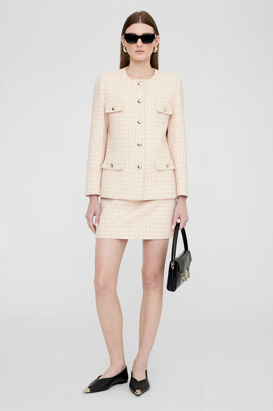 Janet Jacket - Cream And Peach Houndstooth