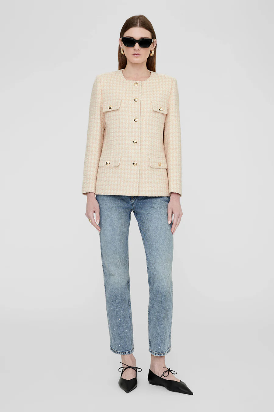 Janet Jacket - Cream And Peach Houndstooth