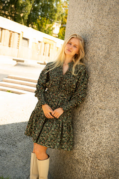 Evina Cord Print Dress - Green