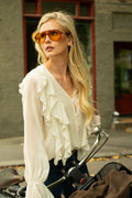 Hellvi Ruffle Chiffon Blouse - Creme