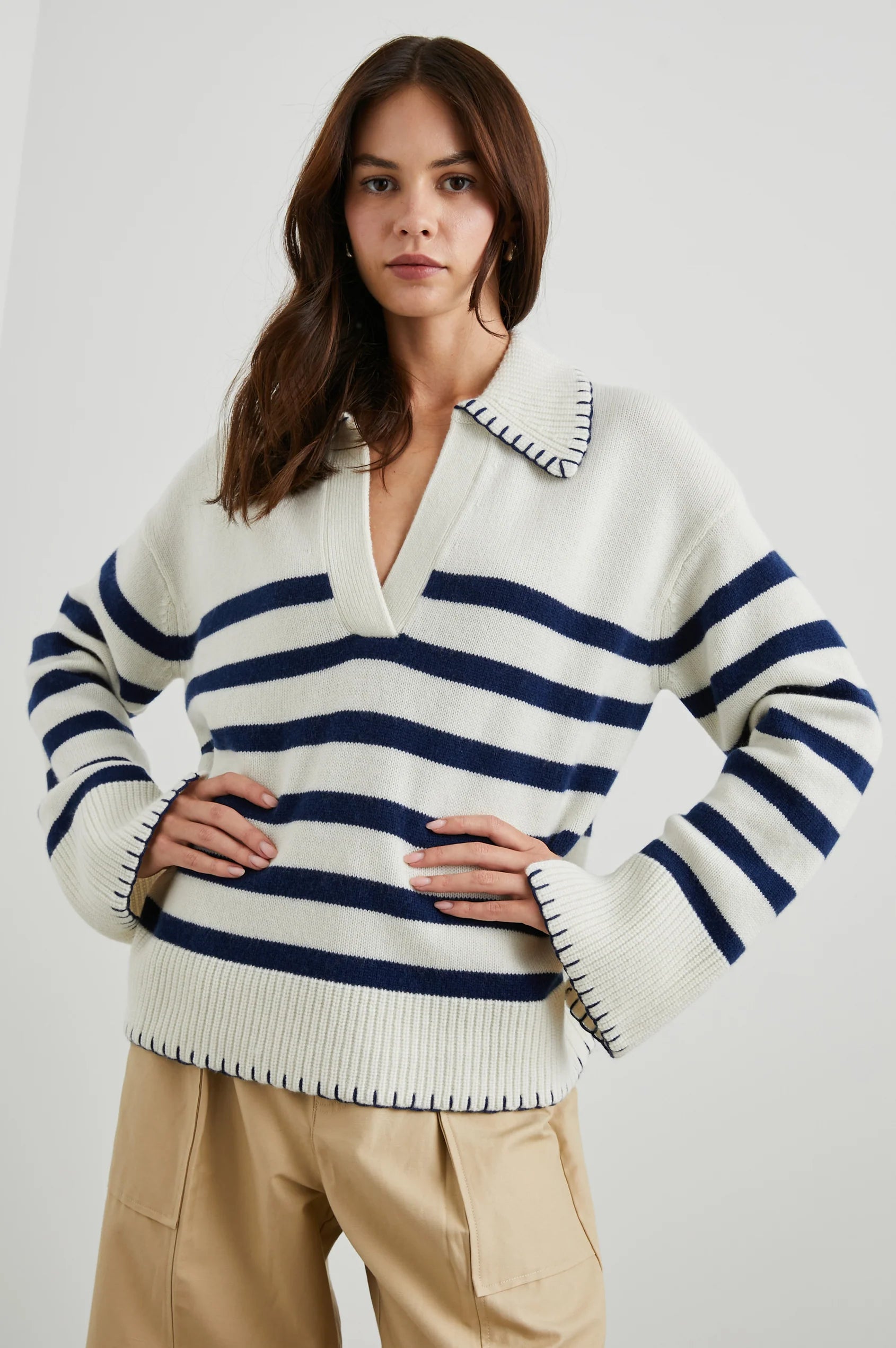 Athena - Ivory Navy Stripe