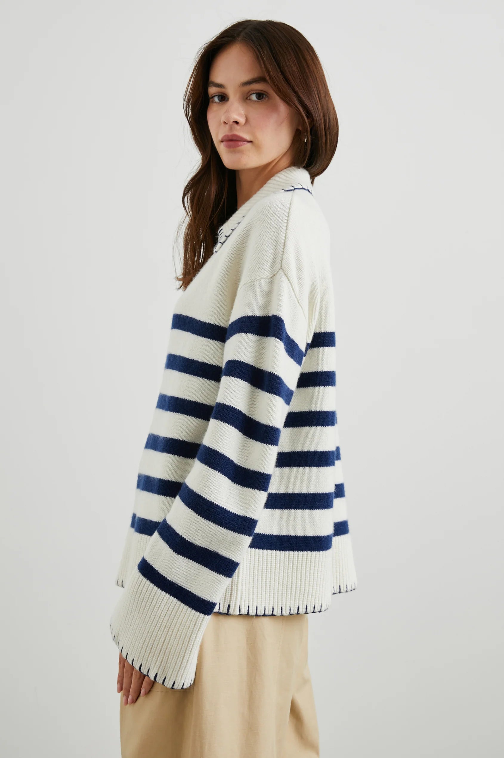 Athena - Ivory Navy Stripe