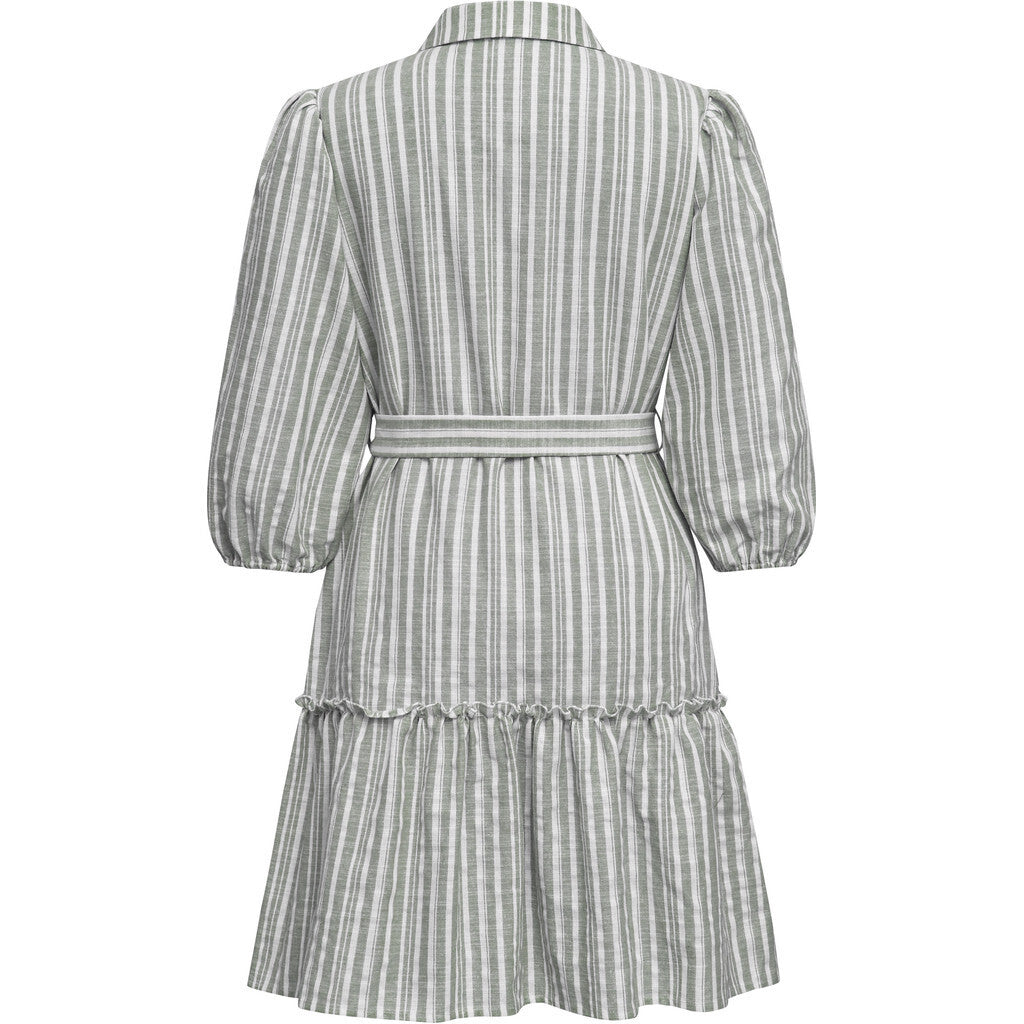 Linen Stripe Dress - Army/White