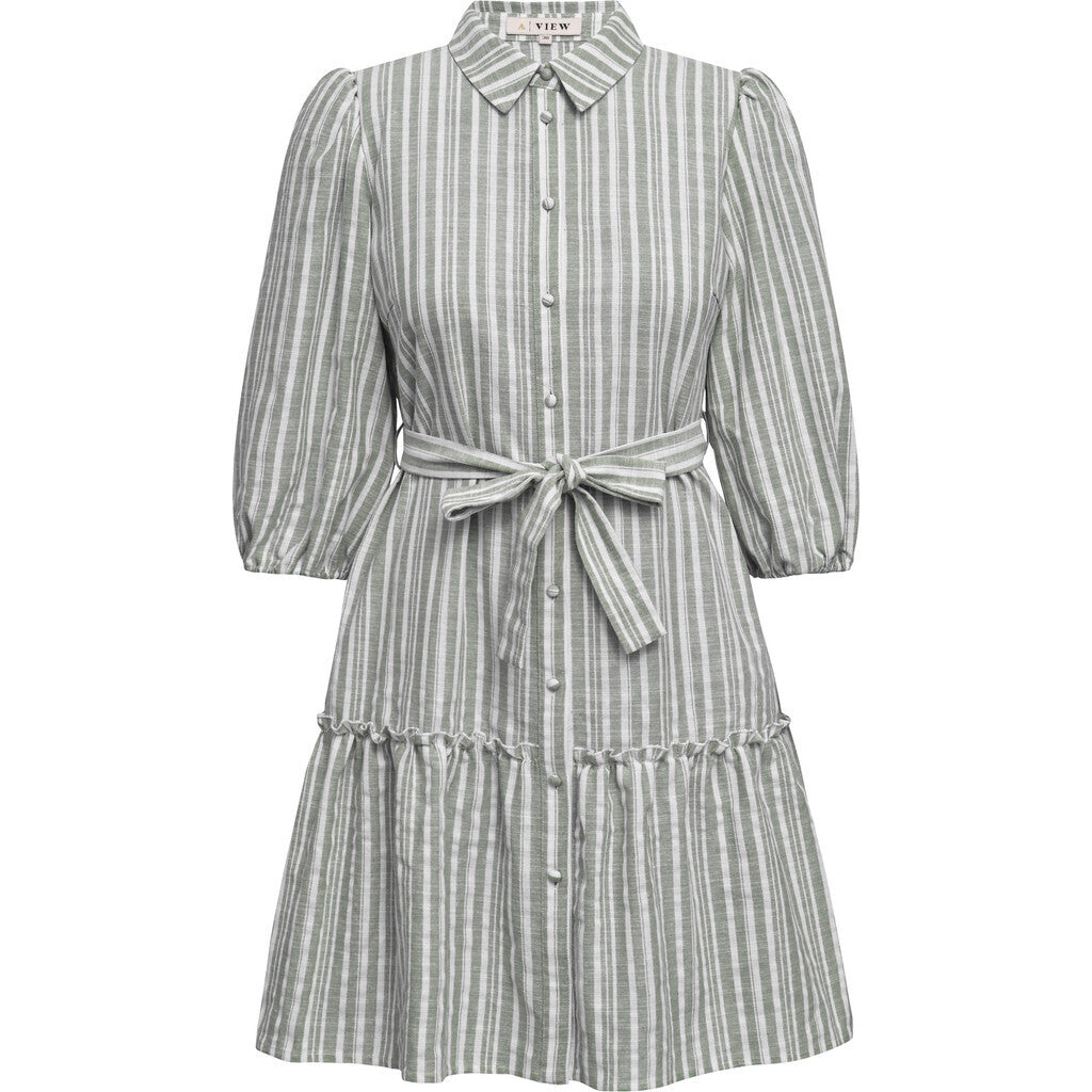 Linen Stripe Dress - Army/White