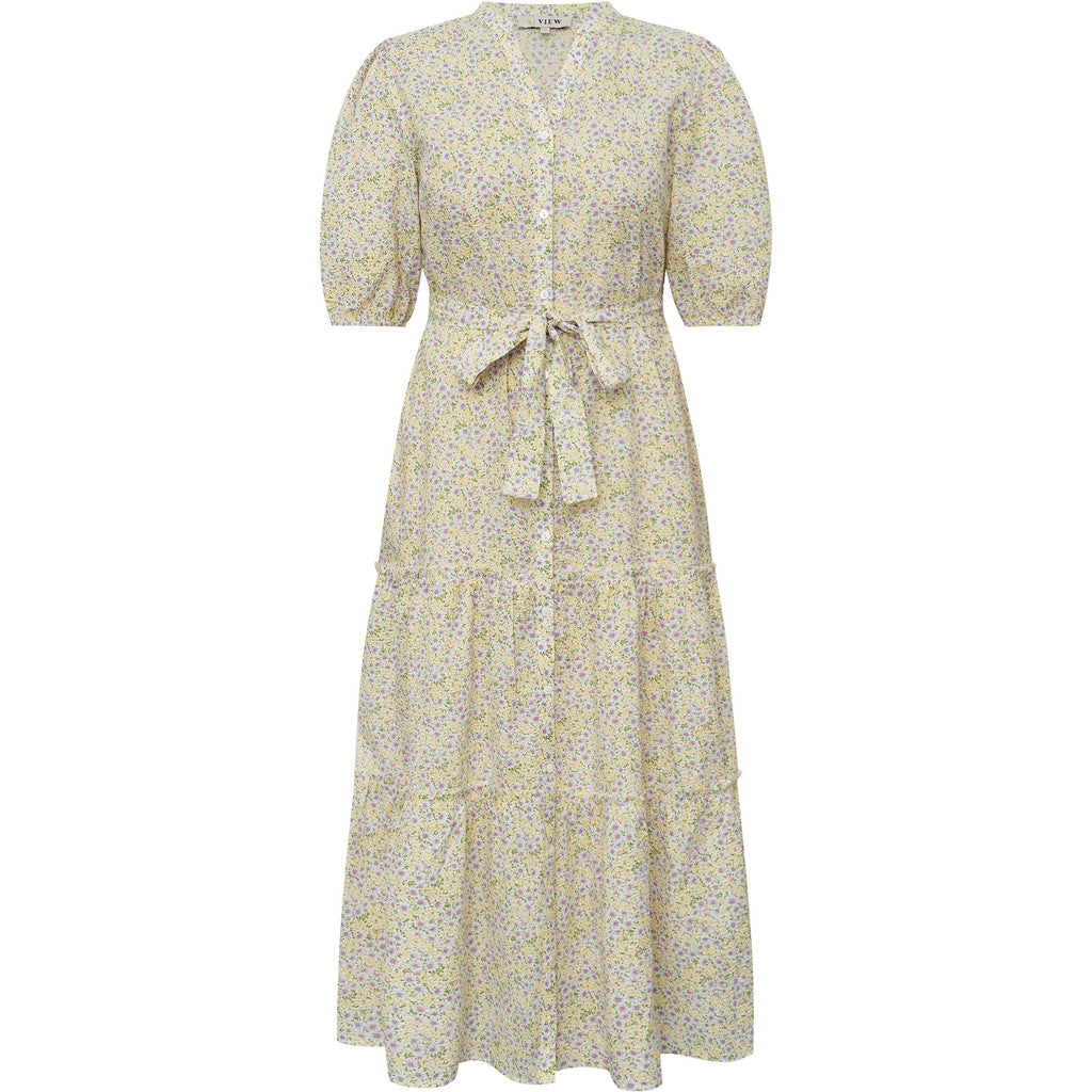 Kate V-Neck Long Dress - Lilac/Yellow
