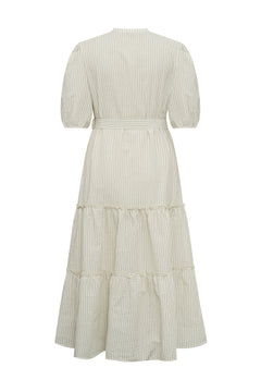 Kate V-Neck Long Stripe Dress - Off White/Black Stripe