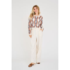 California Crochet Blouse - White/Peach/Navy