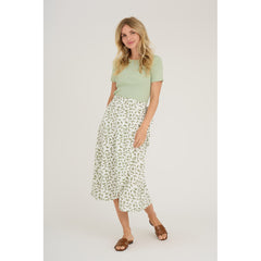 Peony Wrap Skirt - White/Green