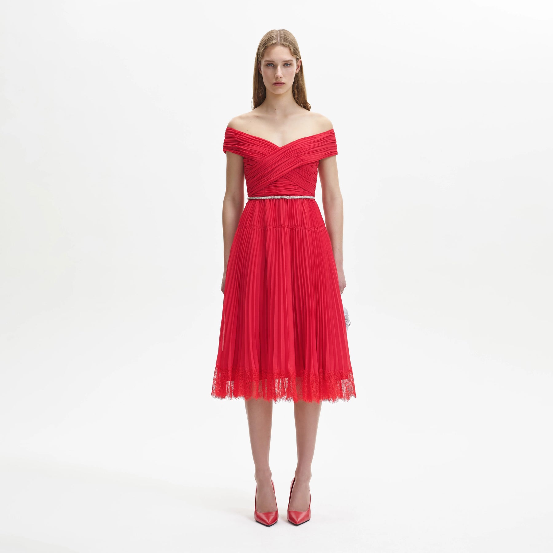 Chiffon Off Shoulder Midi Dress - Red – VILLOID