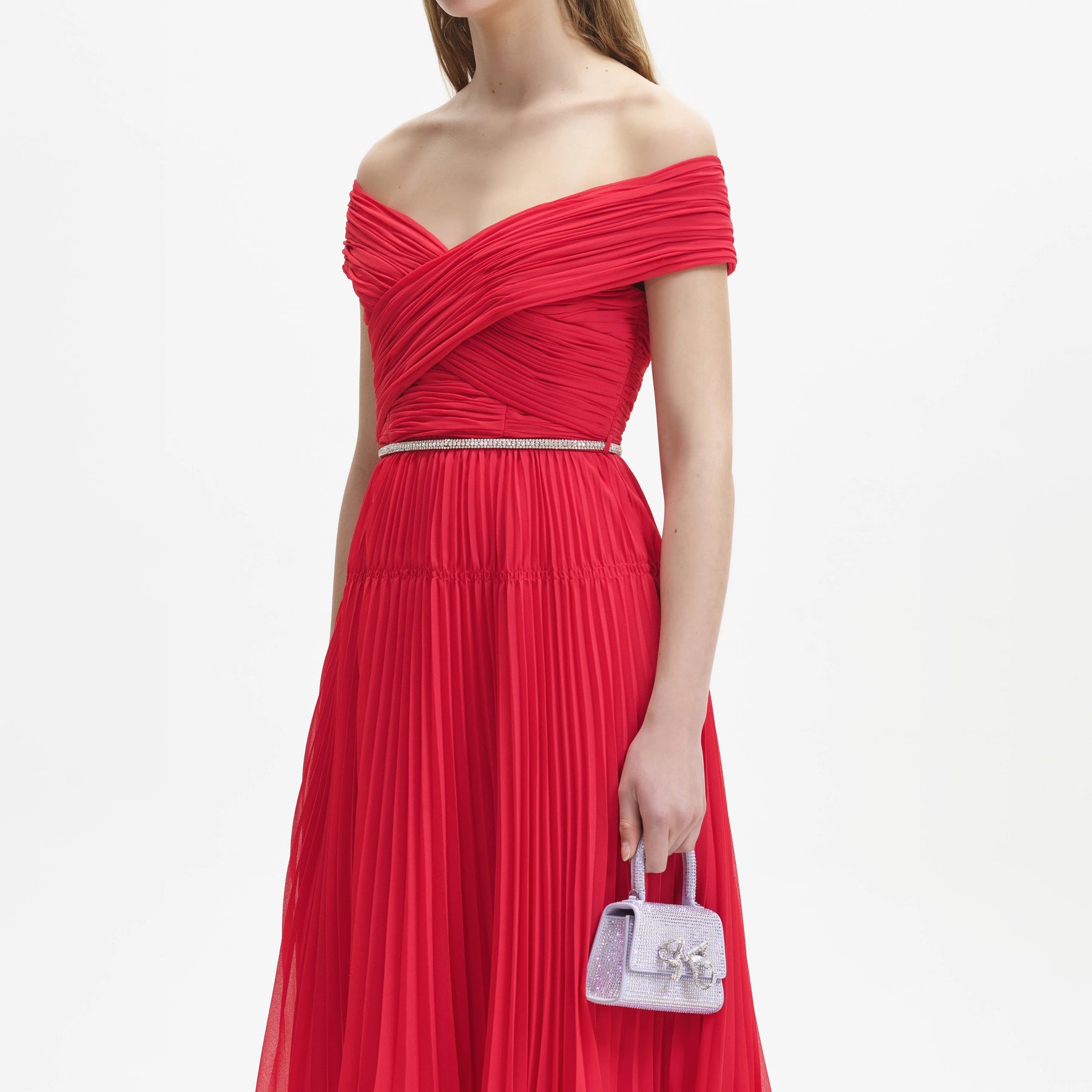 Chiffon Off Shoulder Midi Dress - Red – VILLOID