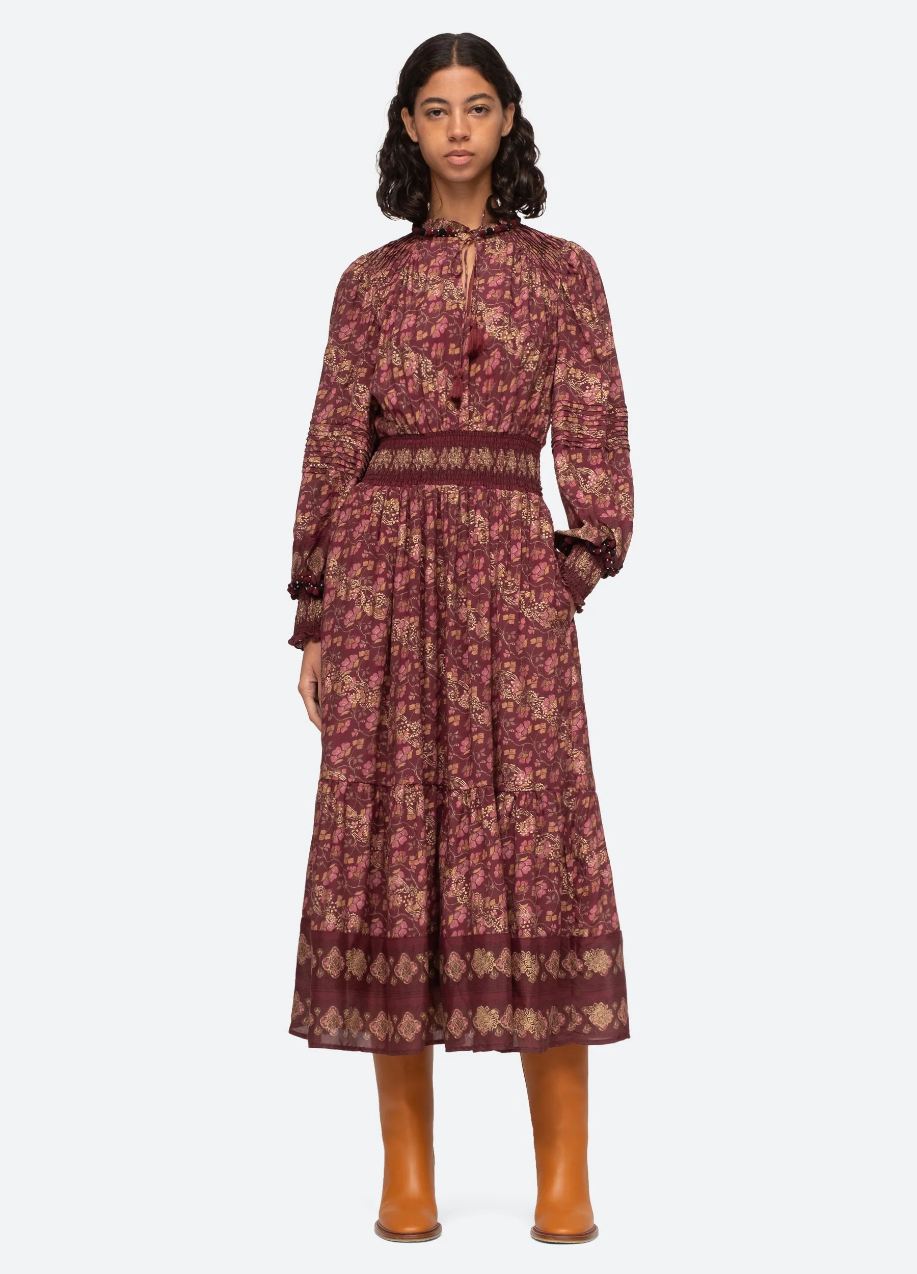 Giulia Print L/Slv Dress - Marron