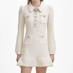 Sequin Knit Pearl Mini Dress - Cream